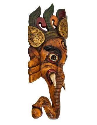 Ganeš, dřevěná maska, ručně vyřezávaná, 40x23x85cm