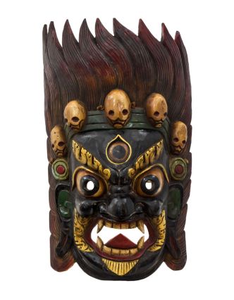 Bhairab, dřevěná maska, ručně vyřezávaná, 40x20x70cm