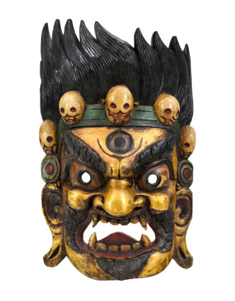 Bhairab, dřevěná maska, ručně vyřezávaná, 40x20x78cm