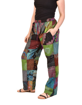 Rovné kalhoty s potiskem, patchwork