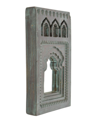Dřevěný rám z teakového dřeva se zrcadlem, ruční řezby, 23x5x35cm