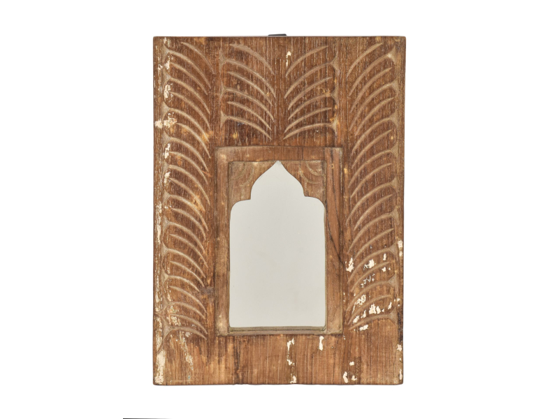 Dřevěný rám z teakového dřeva se zrcadlem, ruční řezby, 20x3x28cm