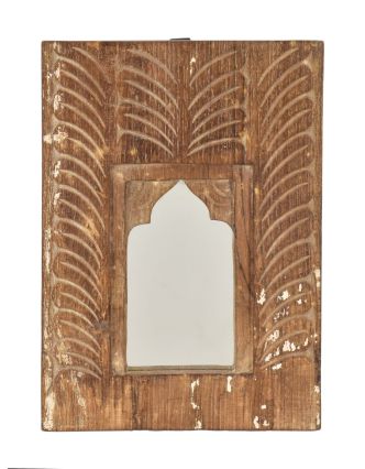Dřevěný rám z teakového dřeva se zrcadlem, ruční řezby, 20x3x28cm