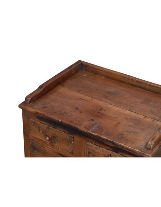 Starý kupecký stolek z teakového dřeva, 61x45x41cm