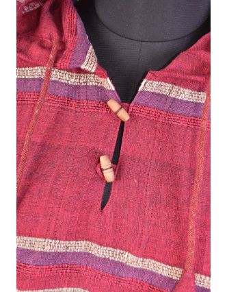 Pánská vínovo-červená pruhovaná bunda s kapucí, kapsa klokanka