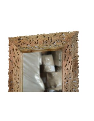 Ručně vyřezávané zrcadlo z mangového dřeva, samostojné, 74x48x193cm