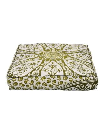 Meditační polštář, čtverec, 90x90x20cm, khaki zeleno-bílá