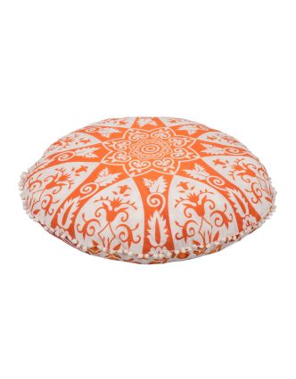 Meditační polštář, kulatý, 80x10cm, Mandala, oranžovo-bílý