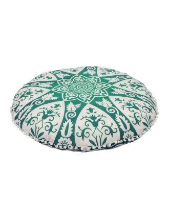 Meditační polštář, kulatý, 80x10cm, Mandala, zeleno-bílý