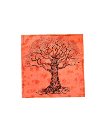 Přehoz na postel, strom života, oranžová batika, 220x202cm