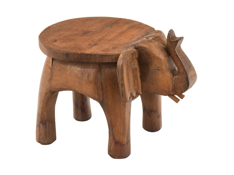 Stolička ve tvaru slona zdobená, přírodní úprava, 23x16x16cm