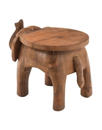 Stolička ve tvaru slona zdobená, přírodní úprava, 23x16x16cm