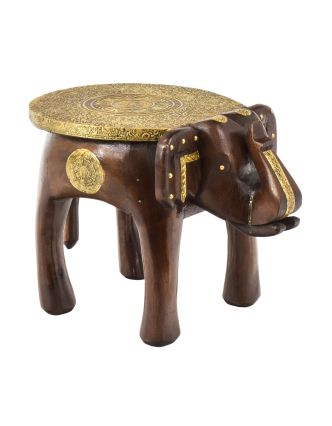 Stolička ve tvaru slona zdobená mosazným kováním, 32x24x26cm