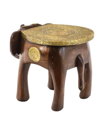 Stolička ve tvaru slona zdobená mosazným kováním, 32x24x26cm
