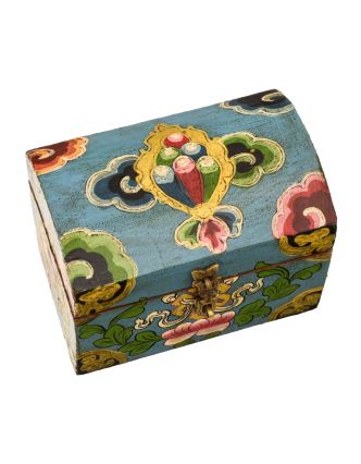 Dřevěná šperkovnice ručně malovaná, buddhistické motivy 15x10x11cm