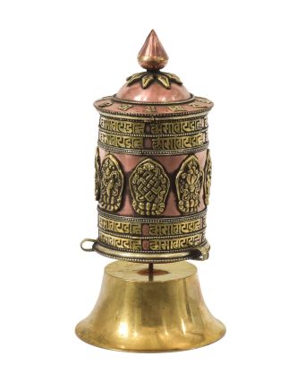 Stolní modlitební mlýnek mosazný zdobený mantrou a symboly ashtamangala