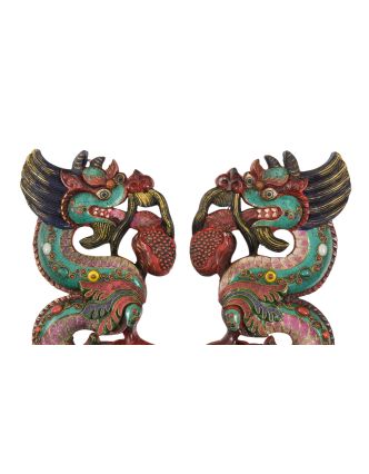 Dřevěná dekorace, "Dva draci", 2ks, barevně malovaná a vykládaná, 41x18cm