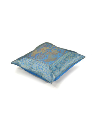 Povlak na polštář, modrý se sloním designem, zlatá výšivka, 40x40cm