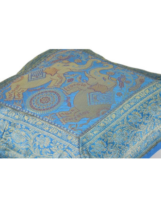 Povlak na polštář, modrý se sloním designem, zlatá výšivka, 40x40cm