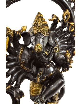 Tančící Ganéš, mosazná socha, černo zlatý, 44x15x63cm