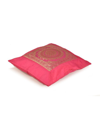 Povlak na polštář, růžový s mandala designem, zlatá výšivka, 40x40cm
