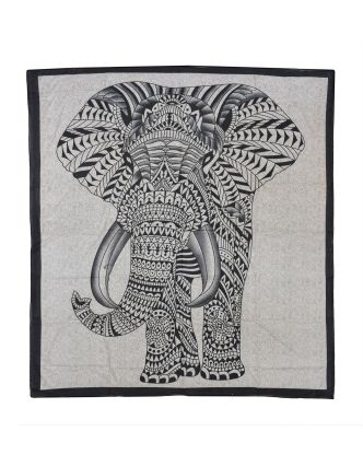 Přehoz na postel s potiskem slona, černo-béžový 210x230cm