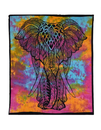 Přehoz na postel s potiskem slona, barevná batika 210x230cm