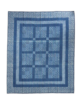 Přehoz na postel, dvojitý, prošívaný patchwork, modrotisk, 248x274cm