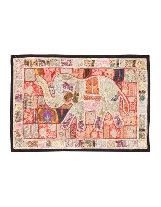 Patchworková tapiserie se slonem z Rajastanu, ruční práce, 154x104cm
