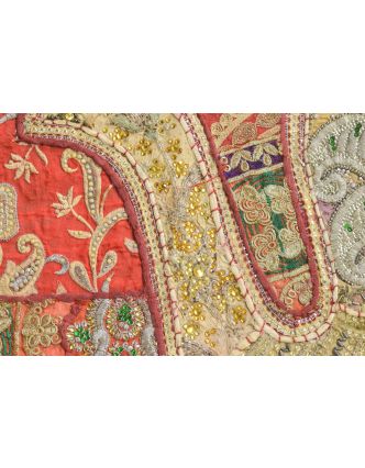 Patchworková tapiserie se slonem z Rajastanu, ruční práce, 154x104cm