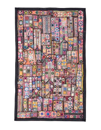 Unikátní tapiserie z Rajastanu, barevná, ruční vyšívání, 140x186cm