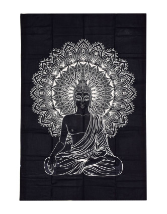 Přehoz s tiskem Buddhy, černo-bilý, 130x210cm