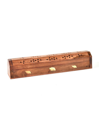 Dřevěná, ručně vyřezávaná krabička/stojánek na vonné tyčinky, 6x6x31cm