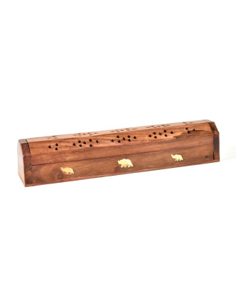 Dřevěná, ručně vyřezávaná krabička/stojánek na vonné tyčinky, 6x6x31cm