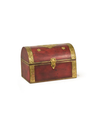 Dřevěná krabička s mosazným kováním, červená,  25x16x18cm