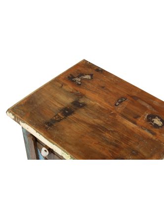 Noční stolek v "GOA" stylu z teakového dřeva, zdobený reliéfy, 45x35x60cm