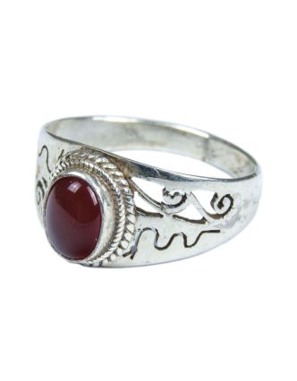 Stříbrný prsten vykládaný oranžovým onyxem, AG 925/1000, 3g, Nepál
