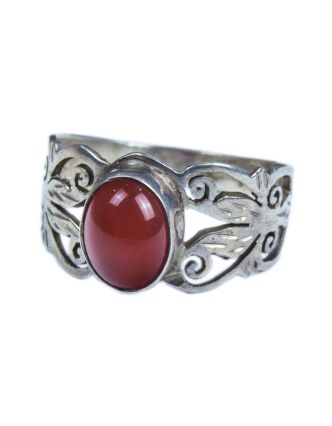 Stříbrný prsten vykládaný karneolem, AG 925/1000, 3g, Nepál