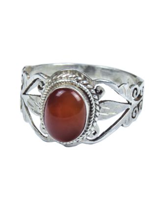 Stříbrný prsten vykládaný karneolem, AG 925/1000, 3g, Nepál