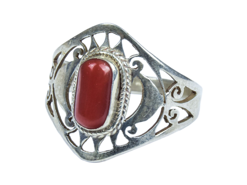 Stříbrný prsten vykládaný korálem, AG 925/1000, 3g, Nepál