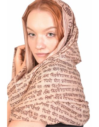Sárong s potiskem mantry, béžový a hnědý potisk, z bavlny 110x170cm