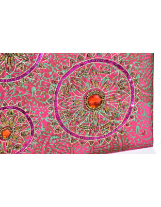 Ručně vyšívaná šperkovnice, růžová s mandalami, korálky a flitry, 25,5x17x8cm