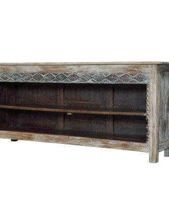 Knihovna z teakového dřeva, ruční řezby, 184x43x83cm