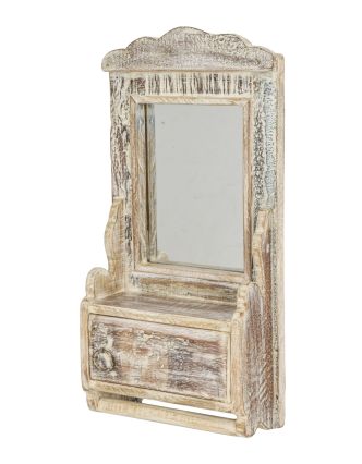 Zrcadlo s poličkou z teakového dřeva, 22x10x45cm