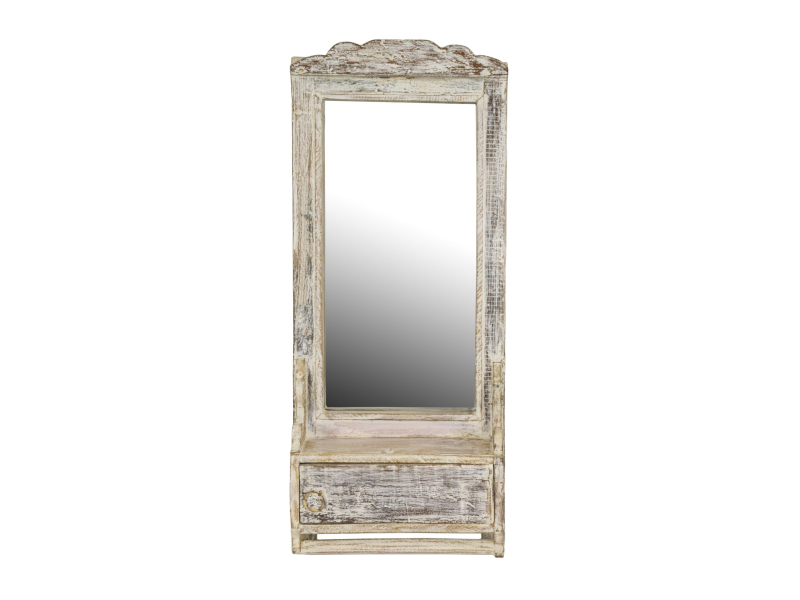 Zrcadlo s poličkou z teakového dřeva, 28x10x67cm