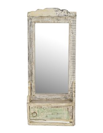 Zrcadlo s poličkou z teakového dřeva, 28x10x67cm