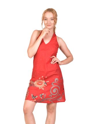 Tříčtvrteční šaty ,,Flower design" červené, bez rukávu