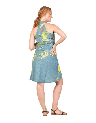 Tříčtvrteční šaty ,,Flower design" modré, bez rukávu