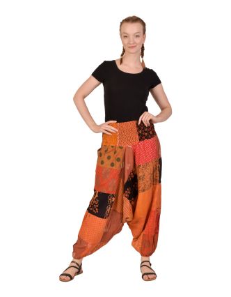 Turecké kalhoty, barevný patchwork design, kapsy, bobbin