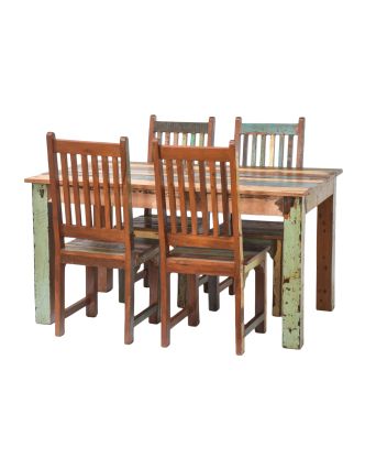 Jídelní stůl a 4 židle v "Goa" stylu, teak, recyklované dřevo